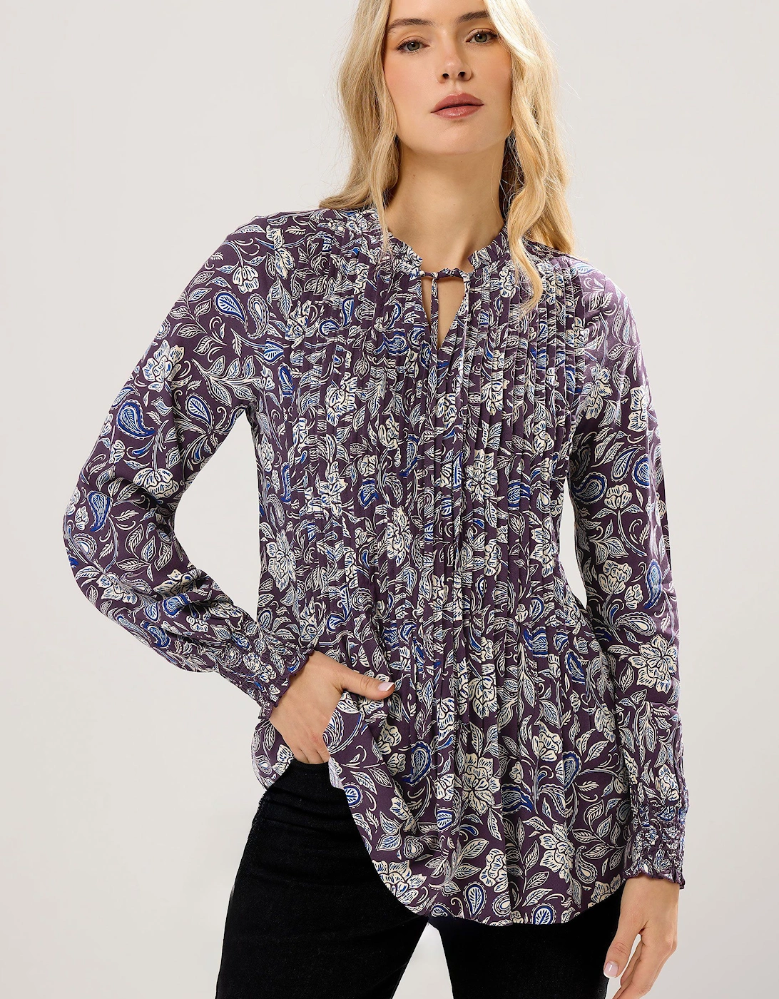 Tall Tie Neck Pintuck Blouse, 2 of 1