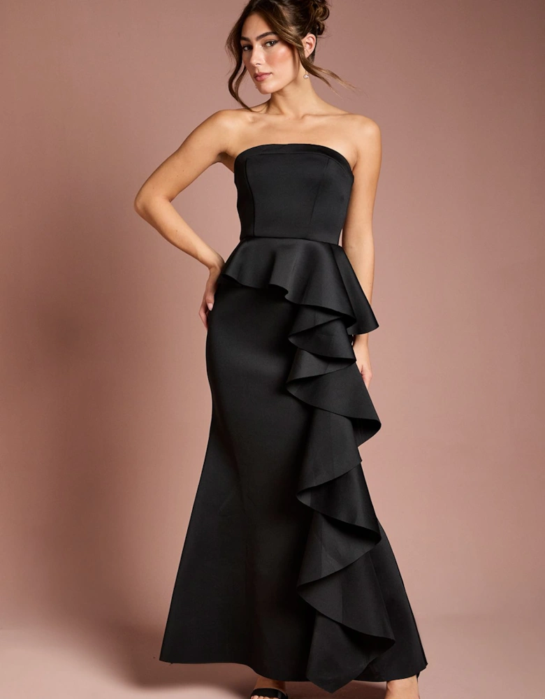 Bandeau Ruffle Stretch Crepe Maxi Dress