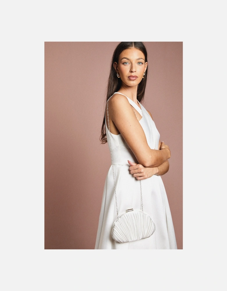 Bridal Coral Ruched Satin Shell Shaped Clutch Bag