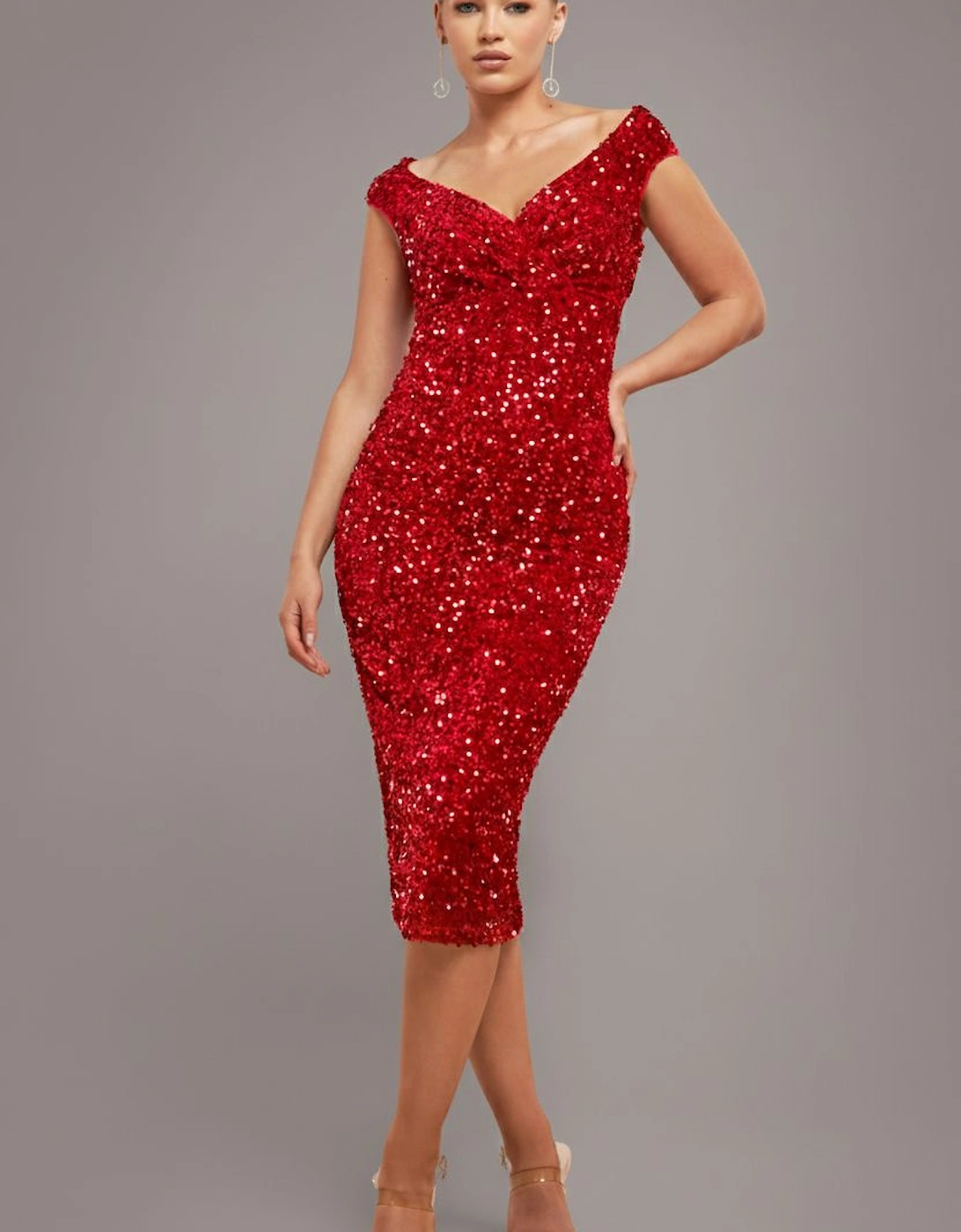 Multi Sequin & Velvet Bardot Midi, 2 of 1