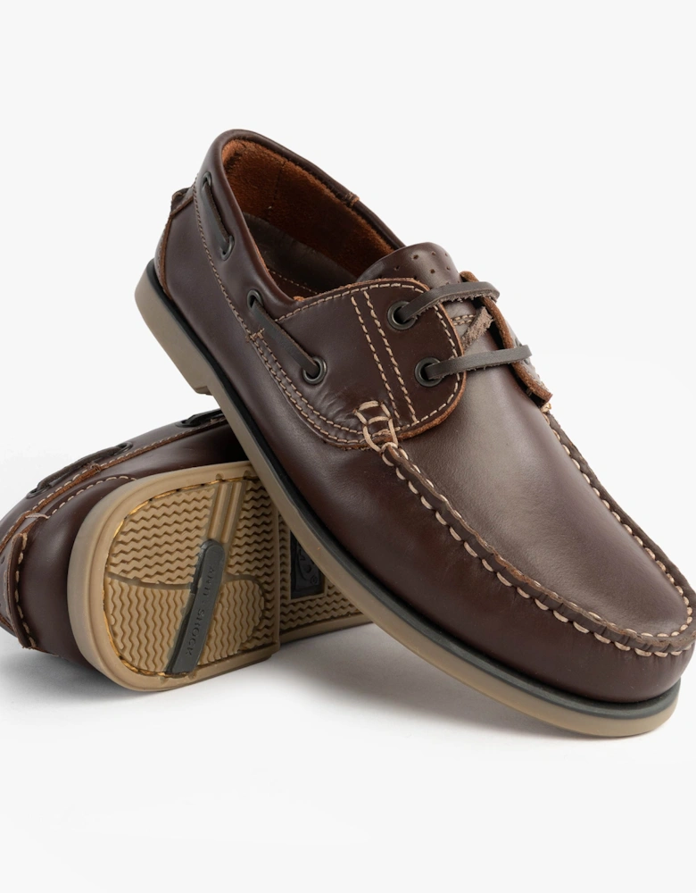 RIVER Mens Leather Moccasin Boat Shoes Brown