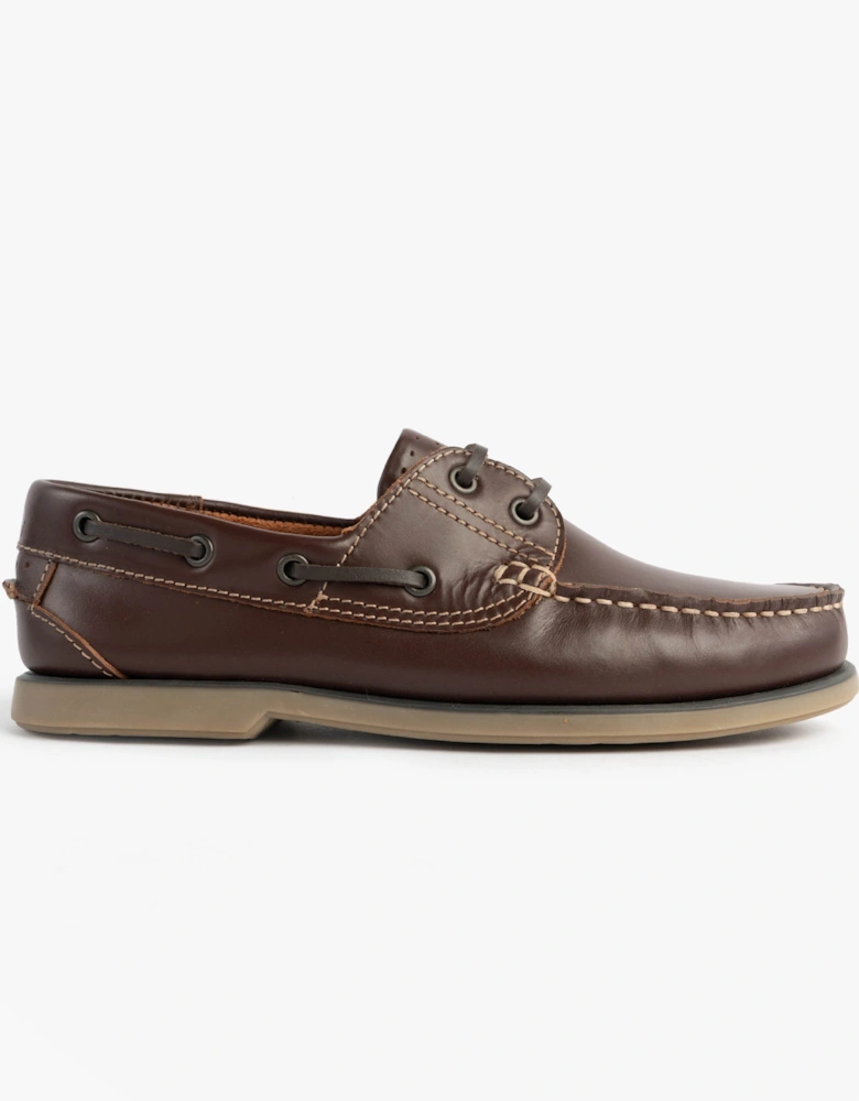 RIVER Mens Leather Moccasin Boat Shoes Brown