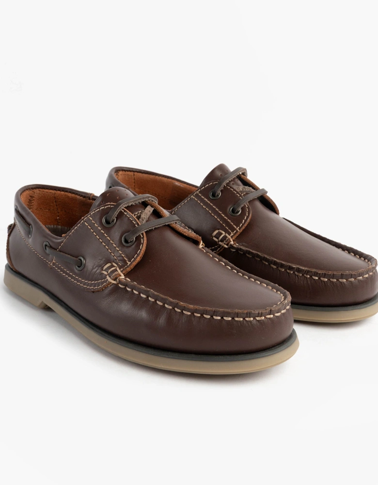 RIVER Mens Leather Moccasin Boat Shoes Brown