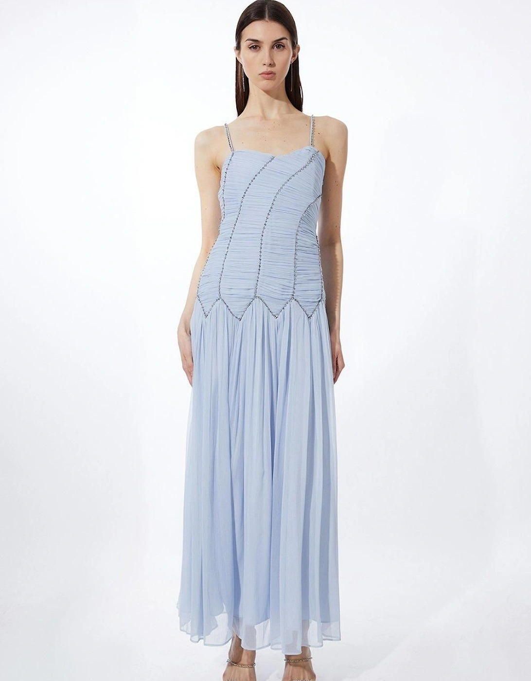 Strappy Embellished Ruched Georgette Woven Maxi Dress, 2 of 1