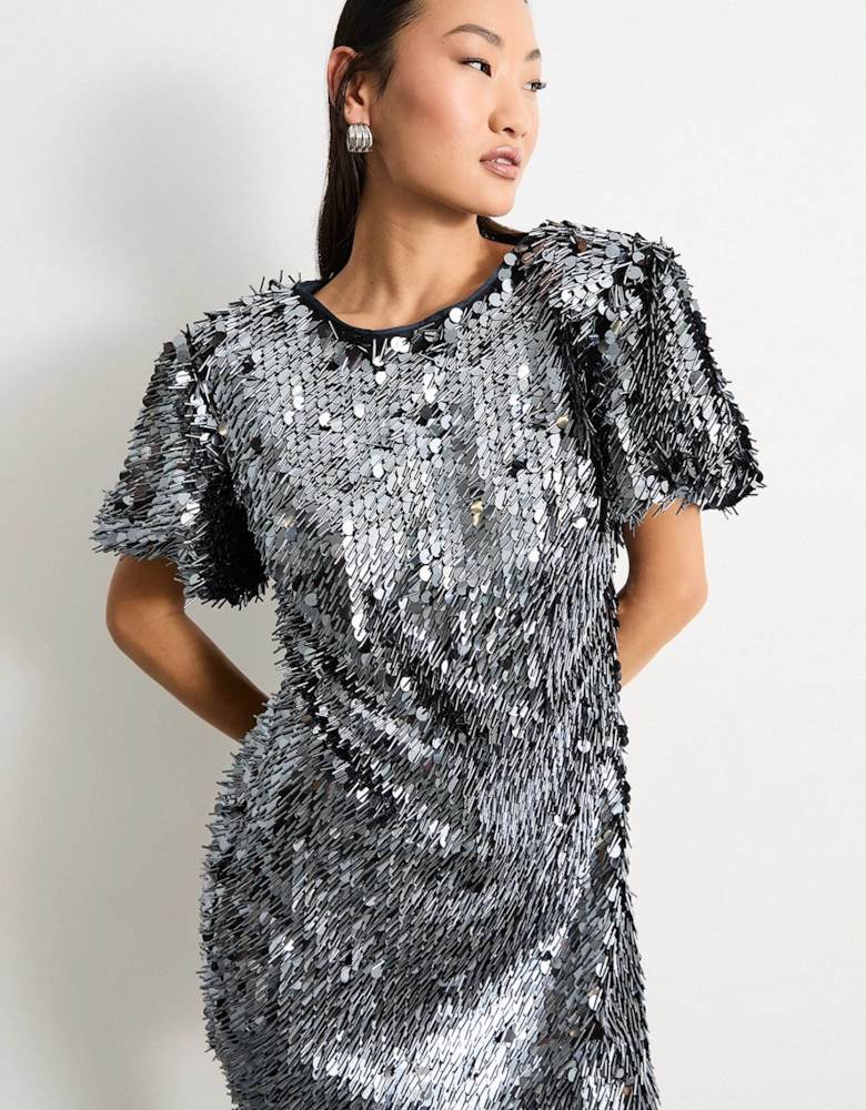 Petite Premium Dense Sequin Extreme Shoulder Mini Dress