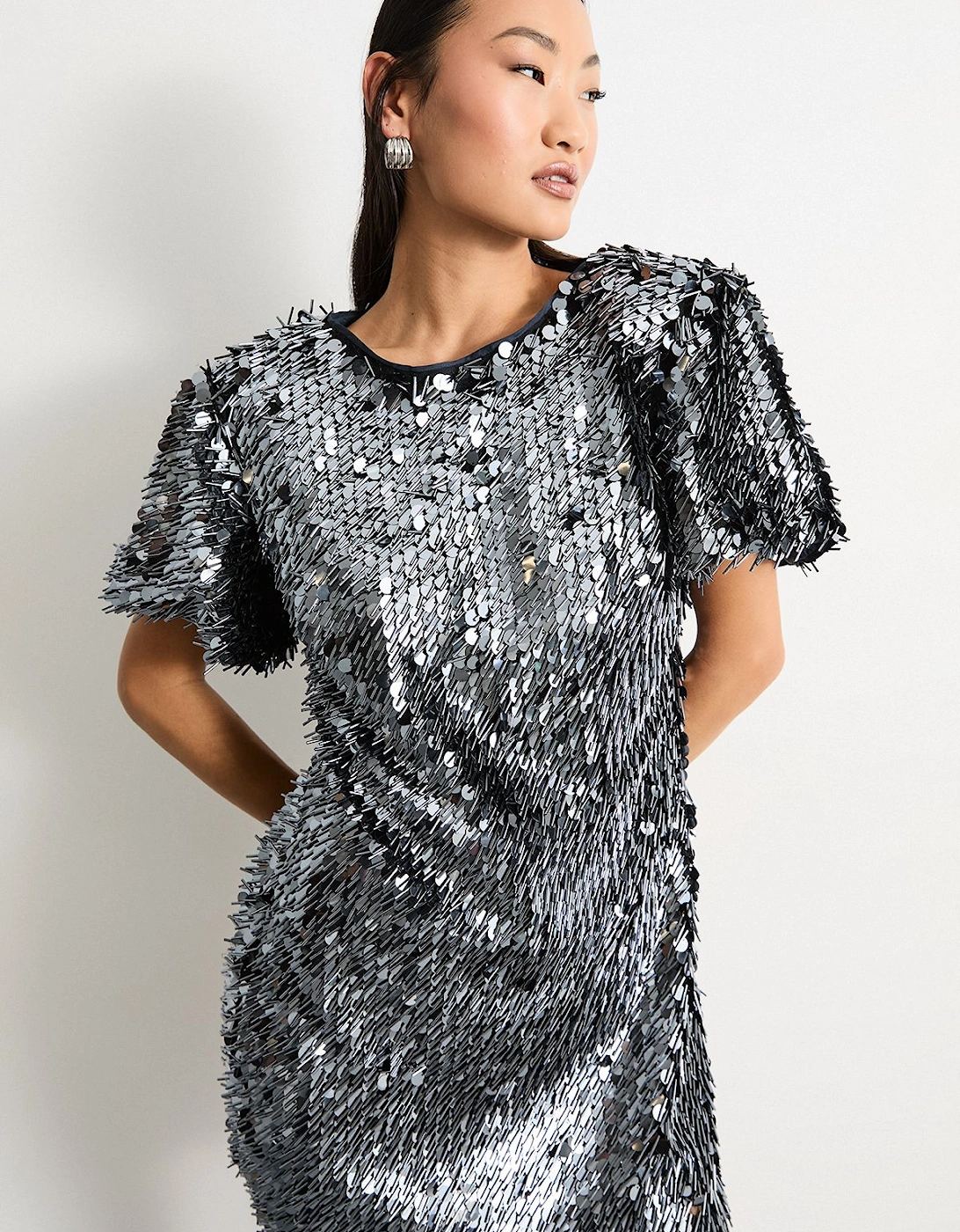 Petite Premium Dense Sequin Extreme Shoulder Mini Dress, 2 of 1