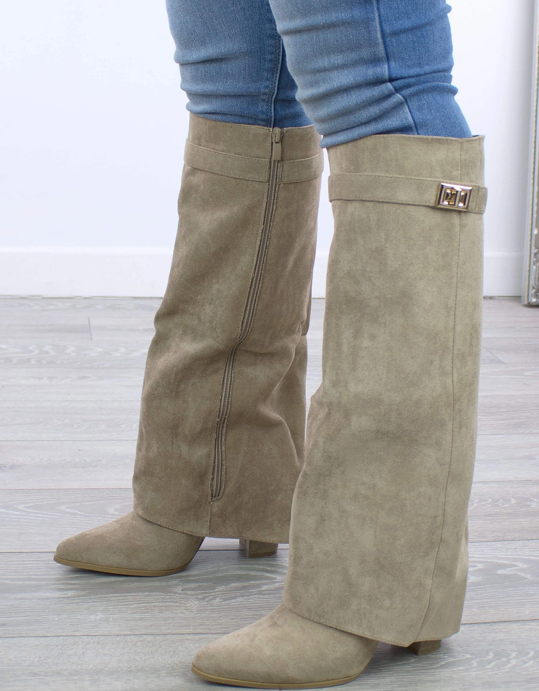 High Block Heel Pointed Toe Skirted  Knee High Boots, 2 of 1