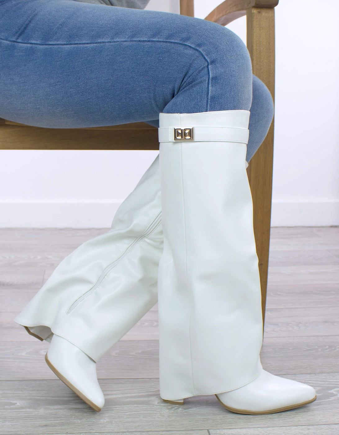 High Block Heel Pointed Toe Skirted  Knee High Boots, 2 of 1