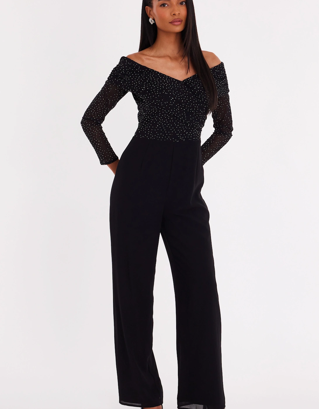 Black Diamante Bardot Jumpsuit, 2 of 1