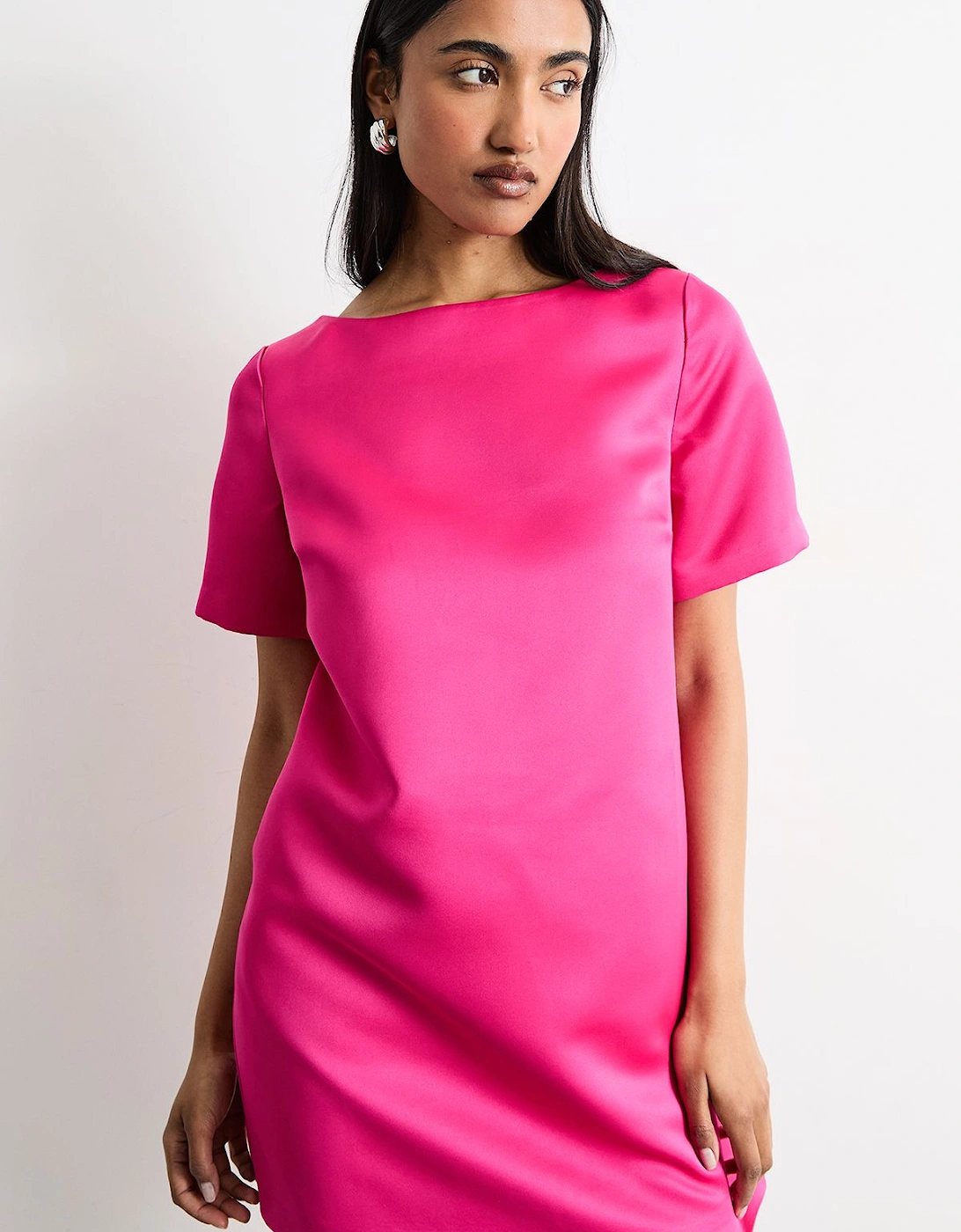 Structured Satin Scoop Back Mini Dress, 2 of 1