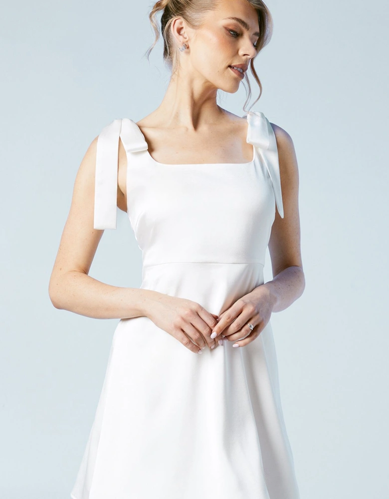Tie Shoulder Satin Bridal Mini Dress