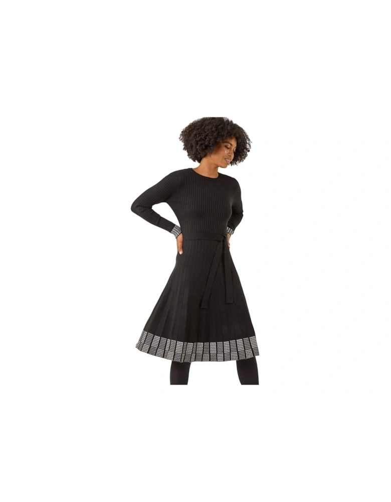 Ribbed Stretch Knit Border Print Dress