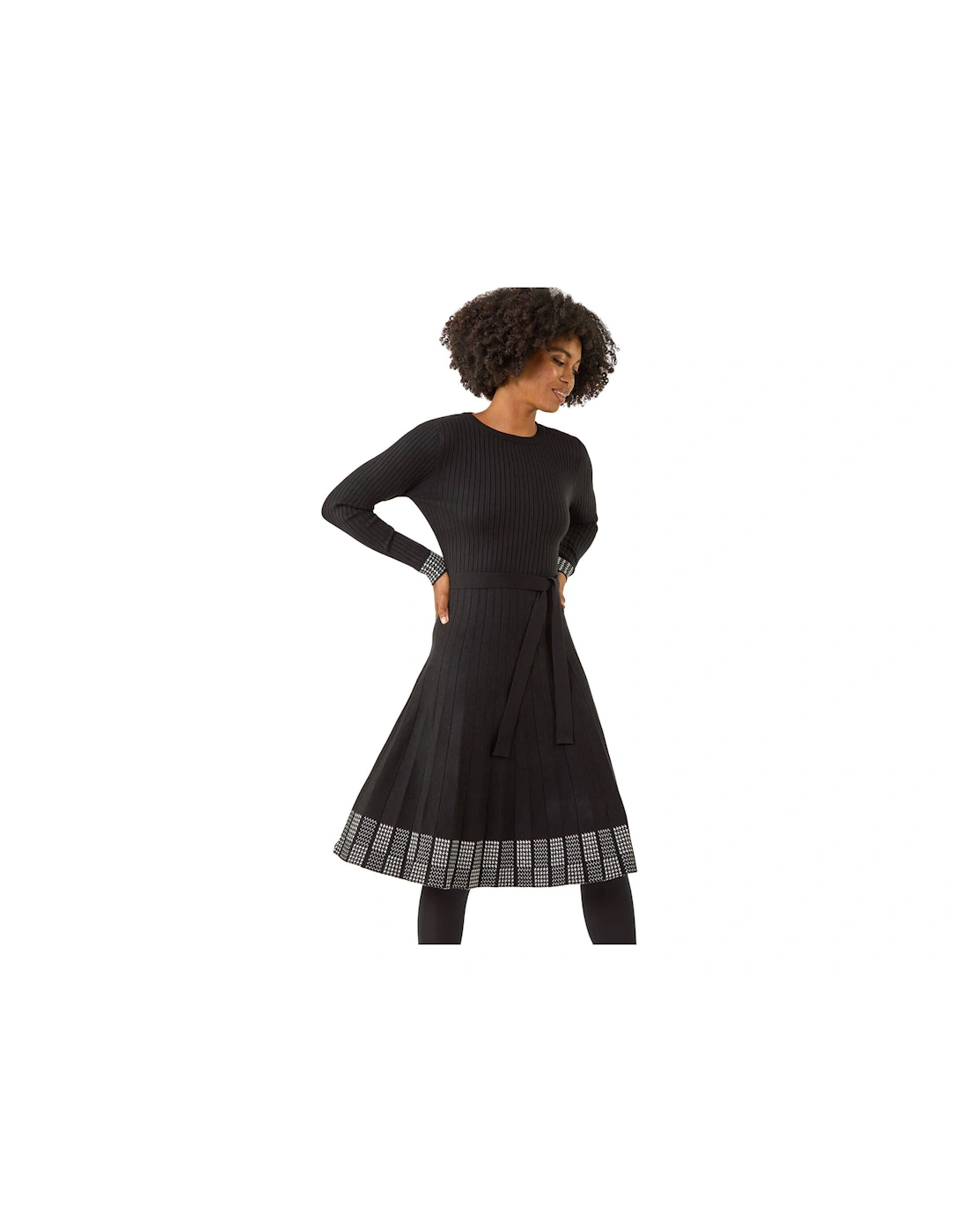 Ribbed Stretch Knit Border Print Dress, 2 of 1