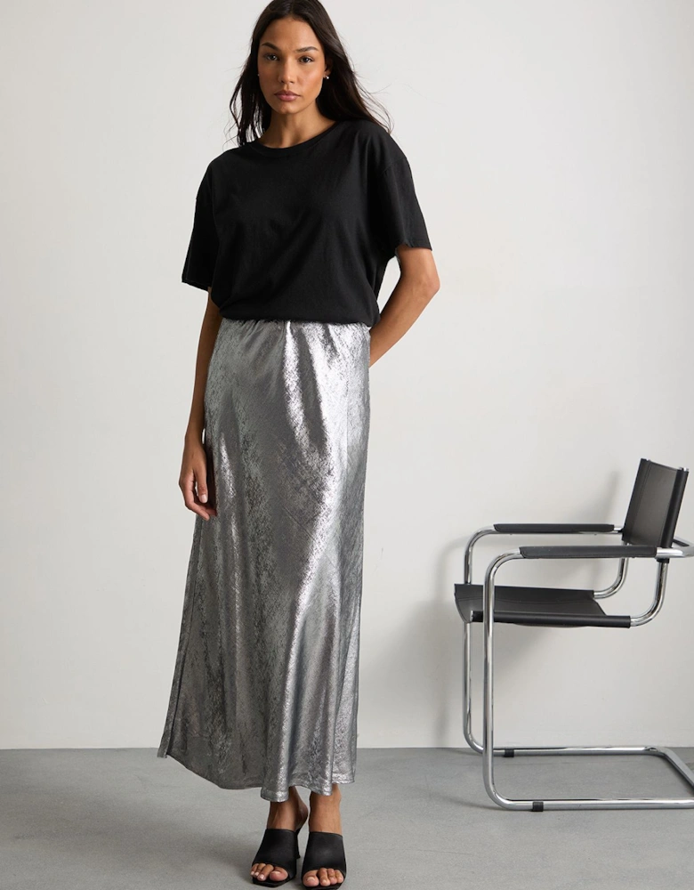 Metallic Bias Cut Maxi Skirt