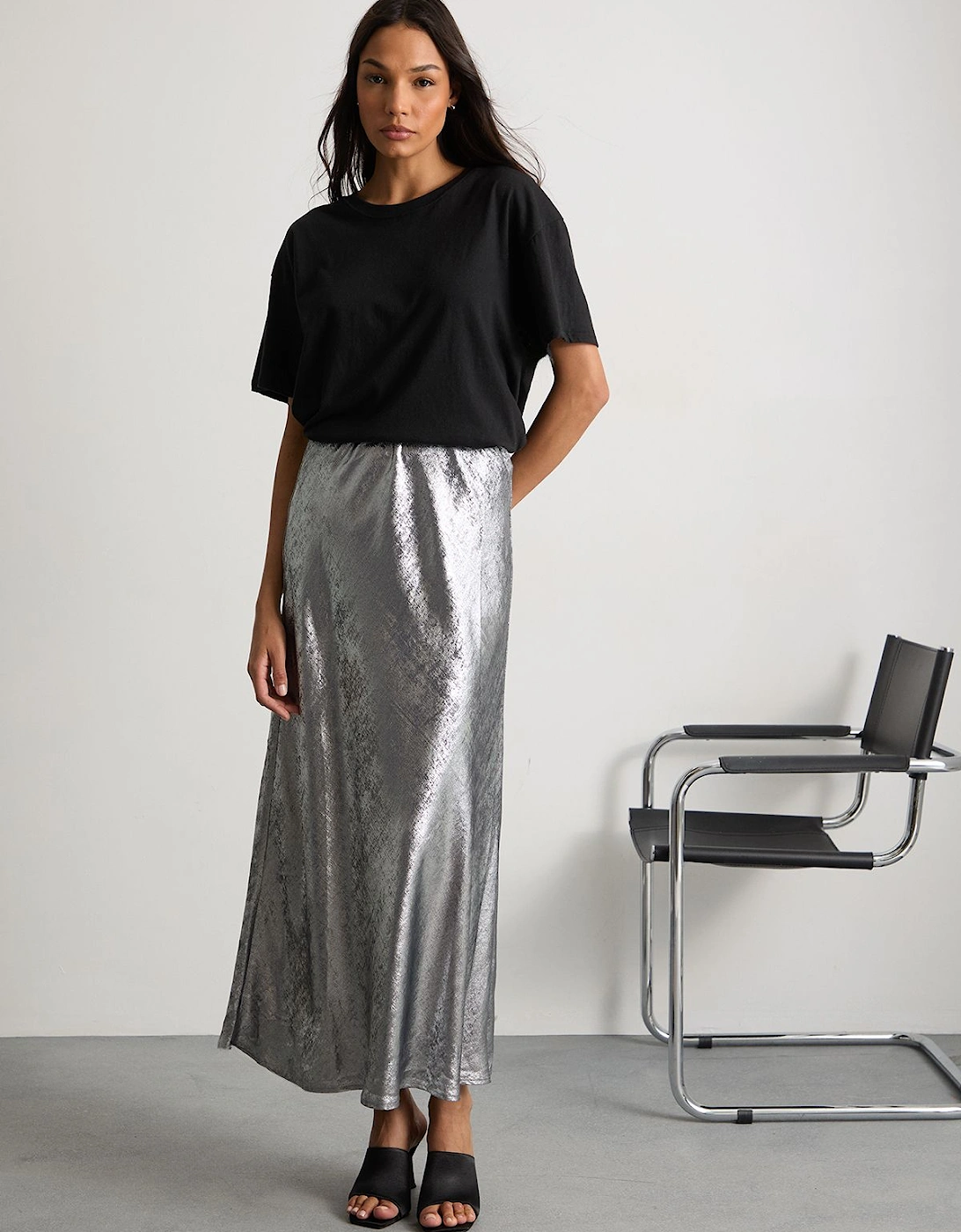 Metallic Bias Cut Maxi Skirt, 2 of 1