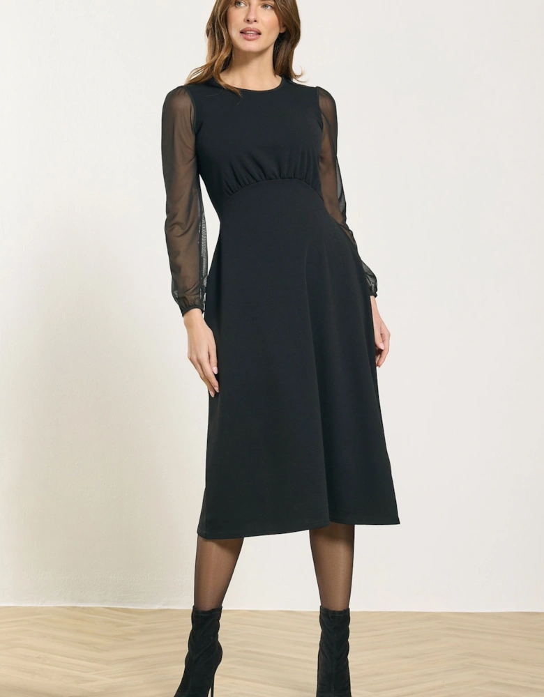 Mesh Sleeve Midi Dress