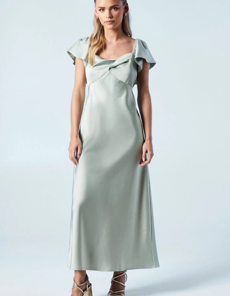 Petite Twist Front Angel Sleeve Midi Bridesmaid Dress