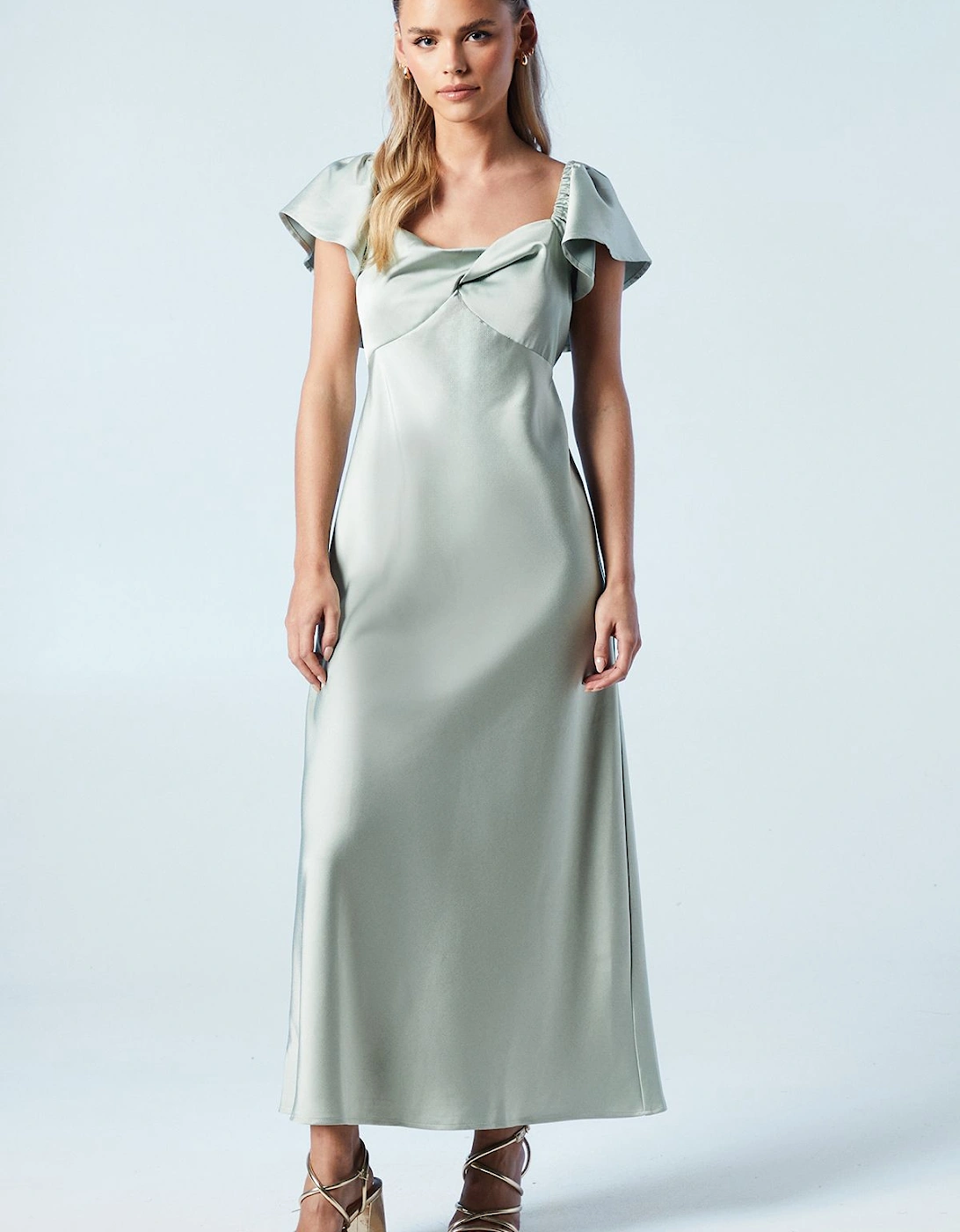 Petite Twist Front Angel Sleeve Midi Bridesmaid Dress, 2 of 1