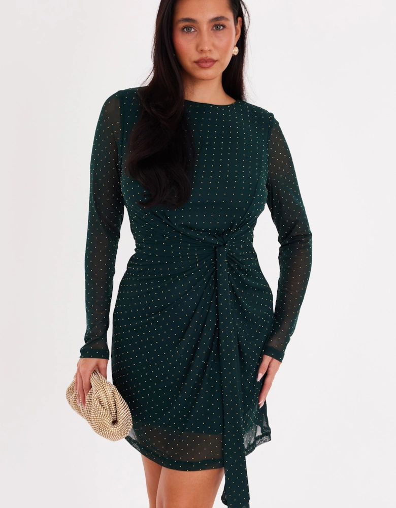Green Diamante Mesh Mini Dress