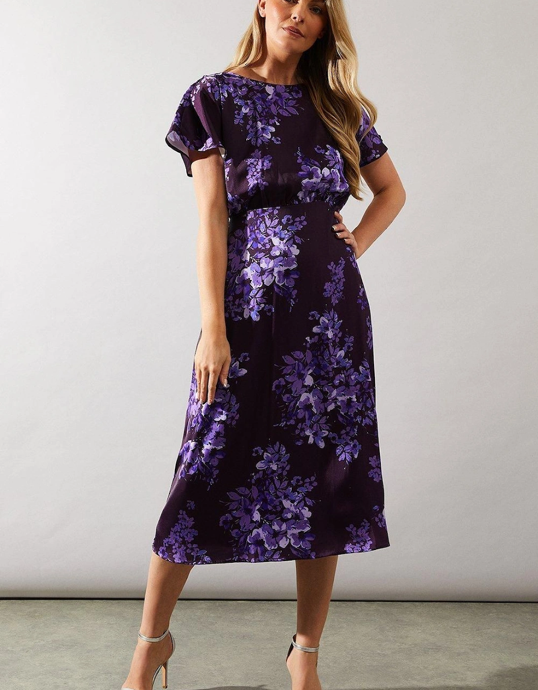 Occasion Floral Satin Midi Dress, 2 of 1