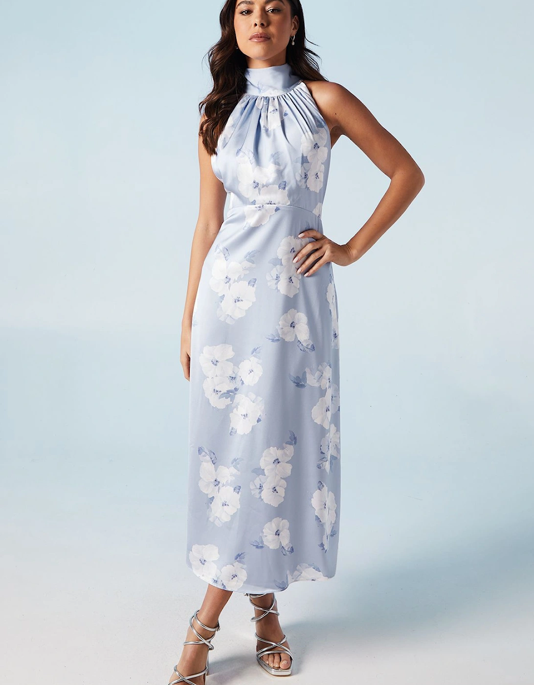 Lavender Posy Satin Halter Neck Midi Bridesmaid Dress, 2 of 1