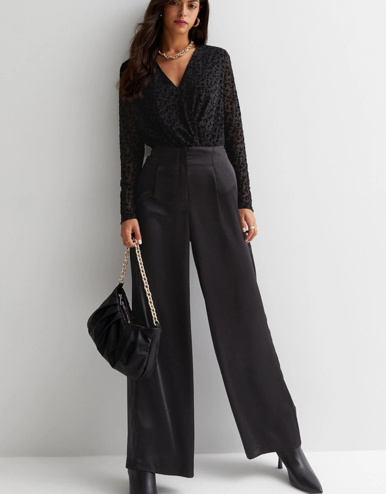 Black Animal Pattern Burnout Long Sleeve Bodysuit