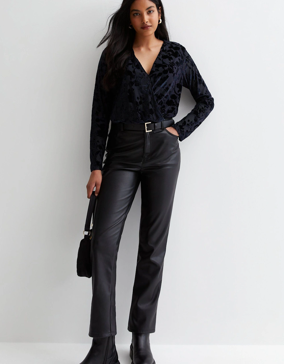 Navy Floral Pattern Burnout Long Sleeve Bodysuit, 2 of 1