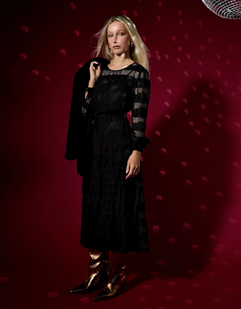 Petunia Black Jersey Lace Midi Dress