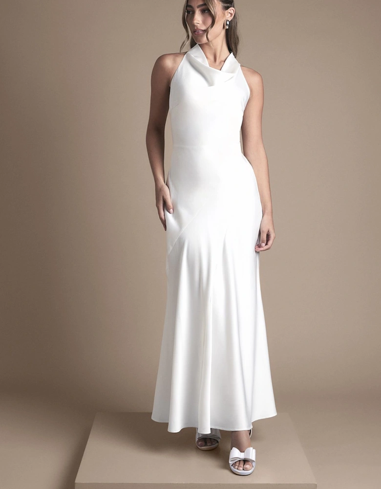 Cowl Halterneck Satin Maxi  Wedding Dress