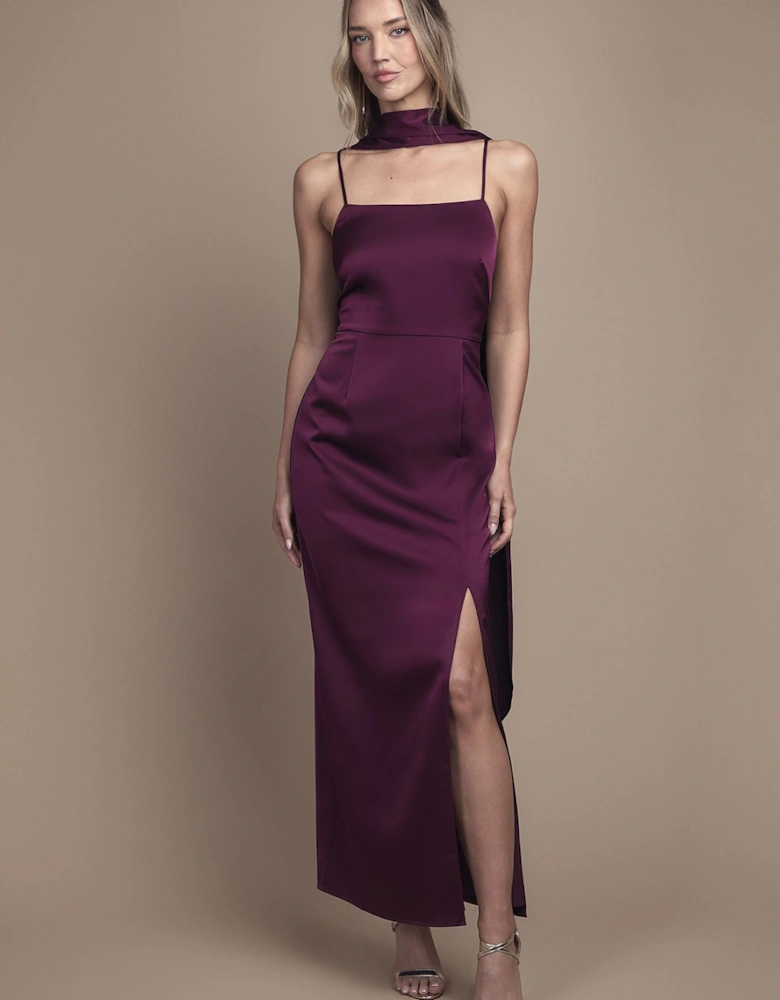 By Coast Strappy Satin Maxi Bridesmaid Dress with Scarf