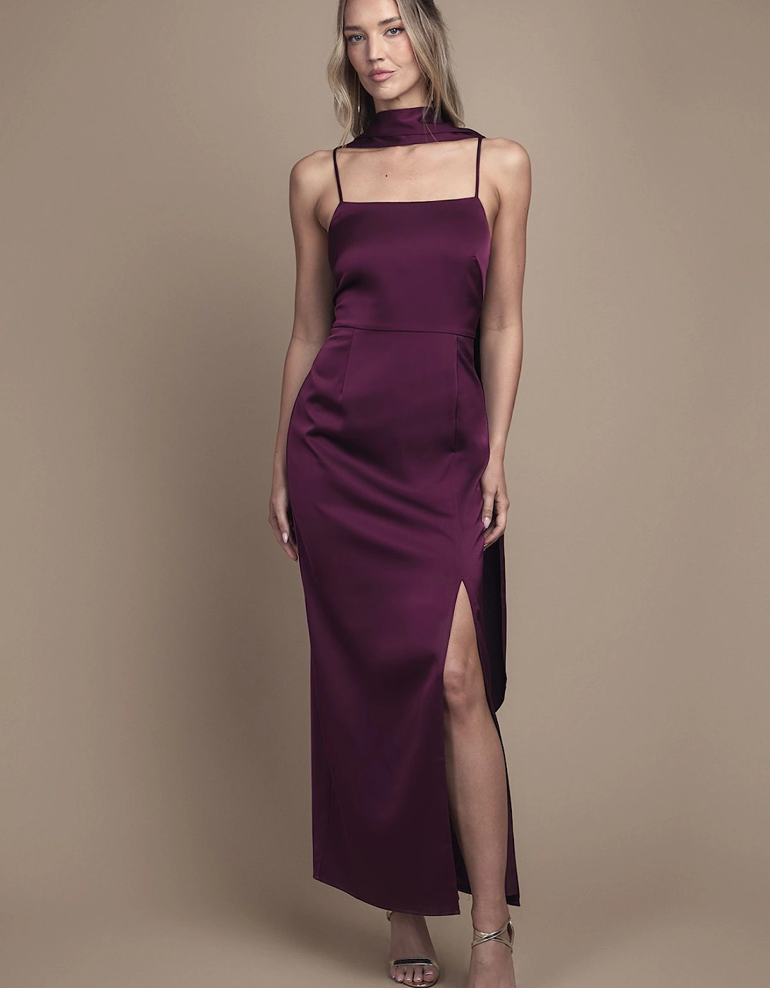 By Coast Strappy Satin Maxi Bridesmaid Dress with Scarf, 2 of 1