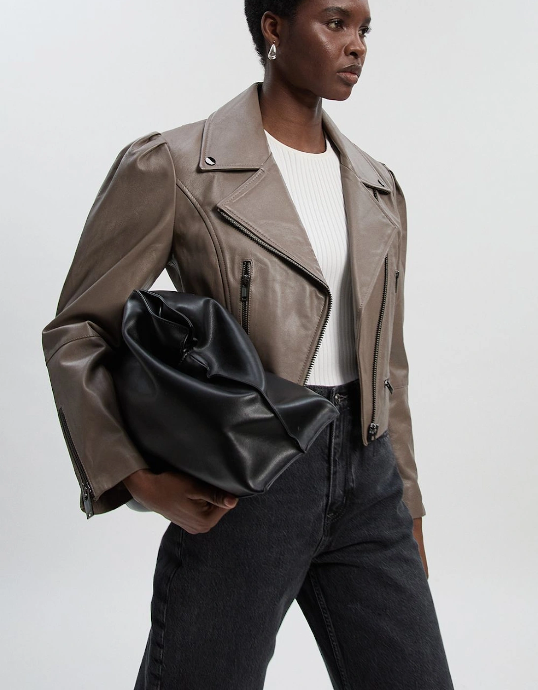 Leather Strong Shoulder Crop Biker Jacket, 2 of 1