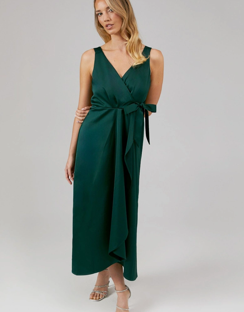 Wrap Top Satin Bridesmaid Midaxi Dress