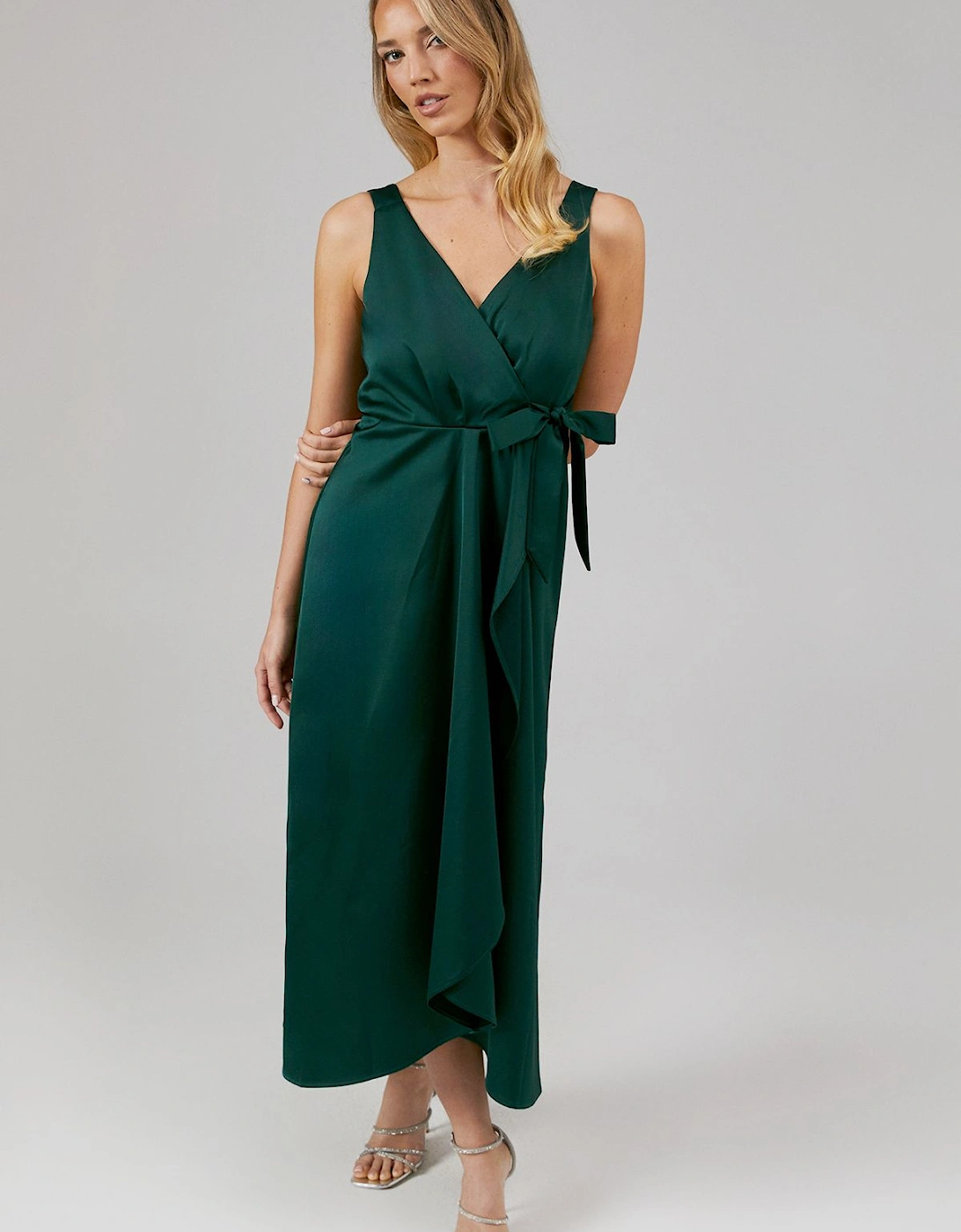 Wrap Top Satin Bridesmaid Midaxi Dress, 2 of 1