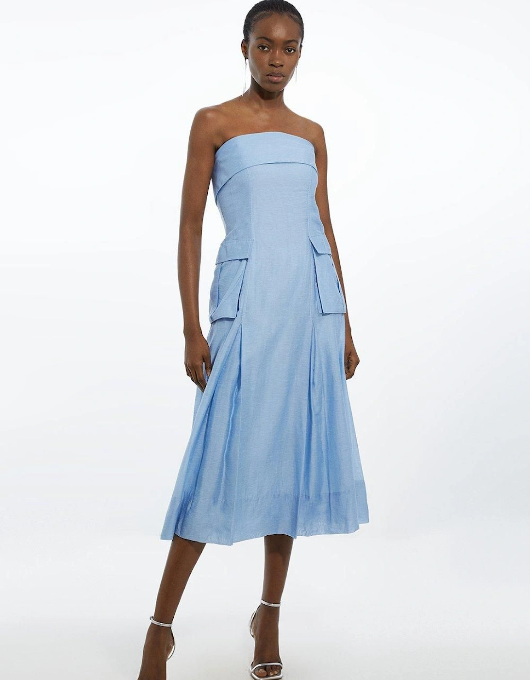 Organdie Slub Utility Detail Bandeau Woven Midaxi Dress, 2 of 1