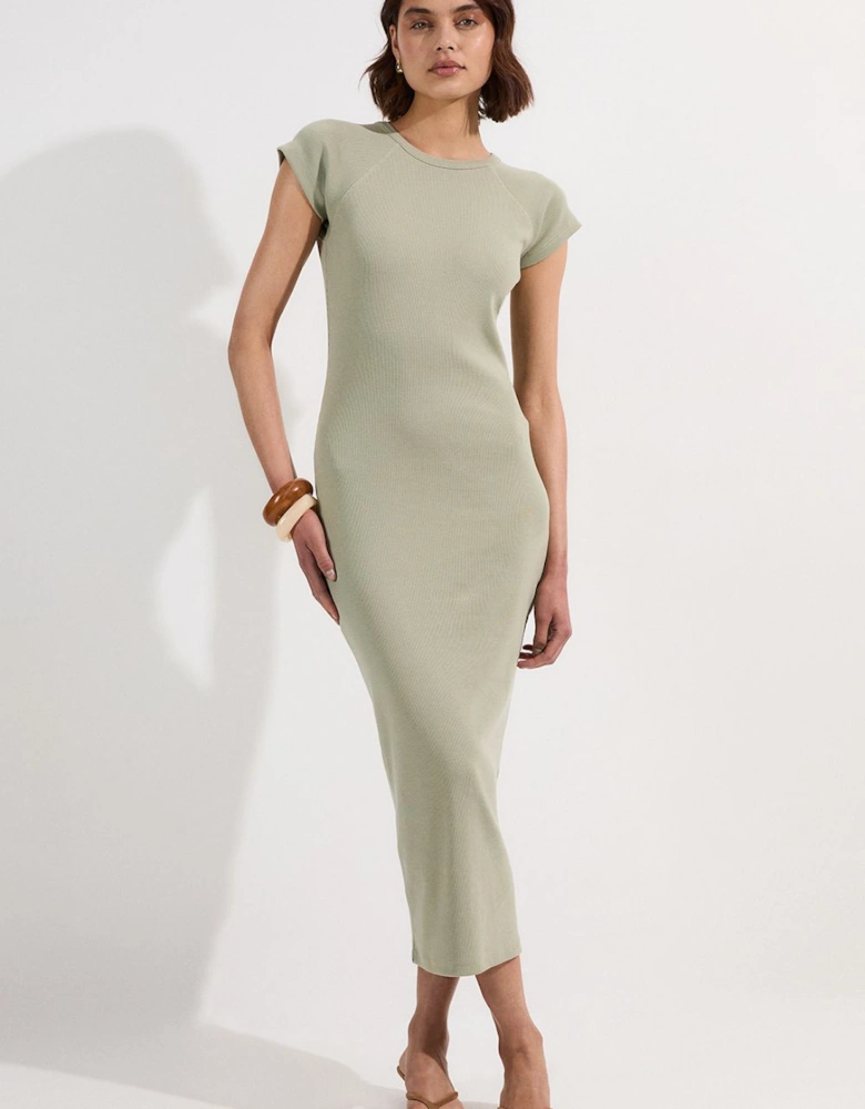 Compact Jersey Rib Cap Sleeve Maxi Dress