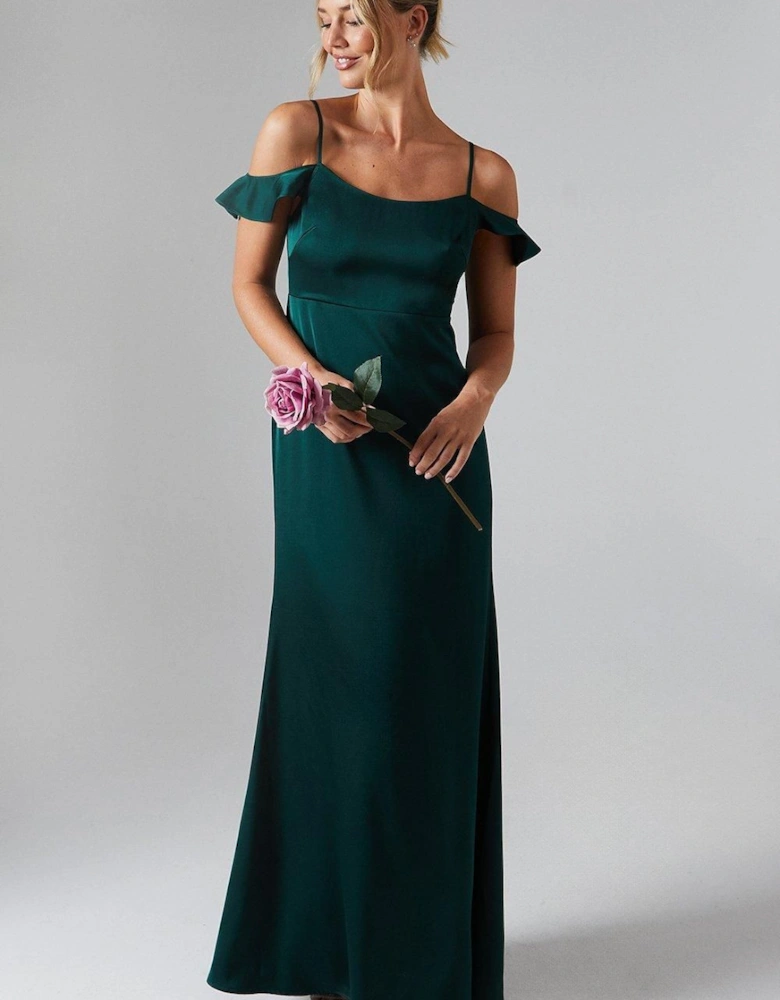 Cold Shoulder Satin Bridesmaid Midaxi Dress