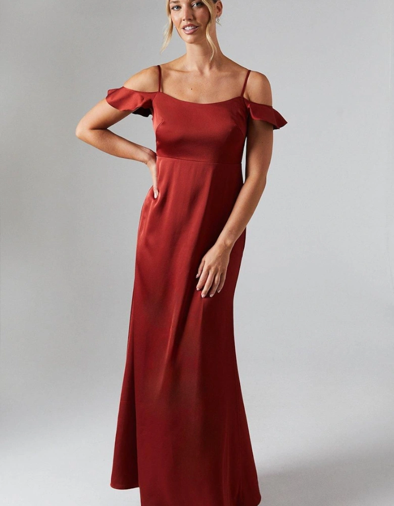 Cold Shoulder Satin Bridesmaid Midaxi Dress