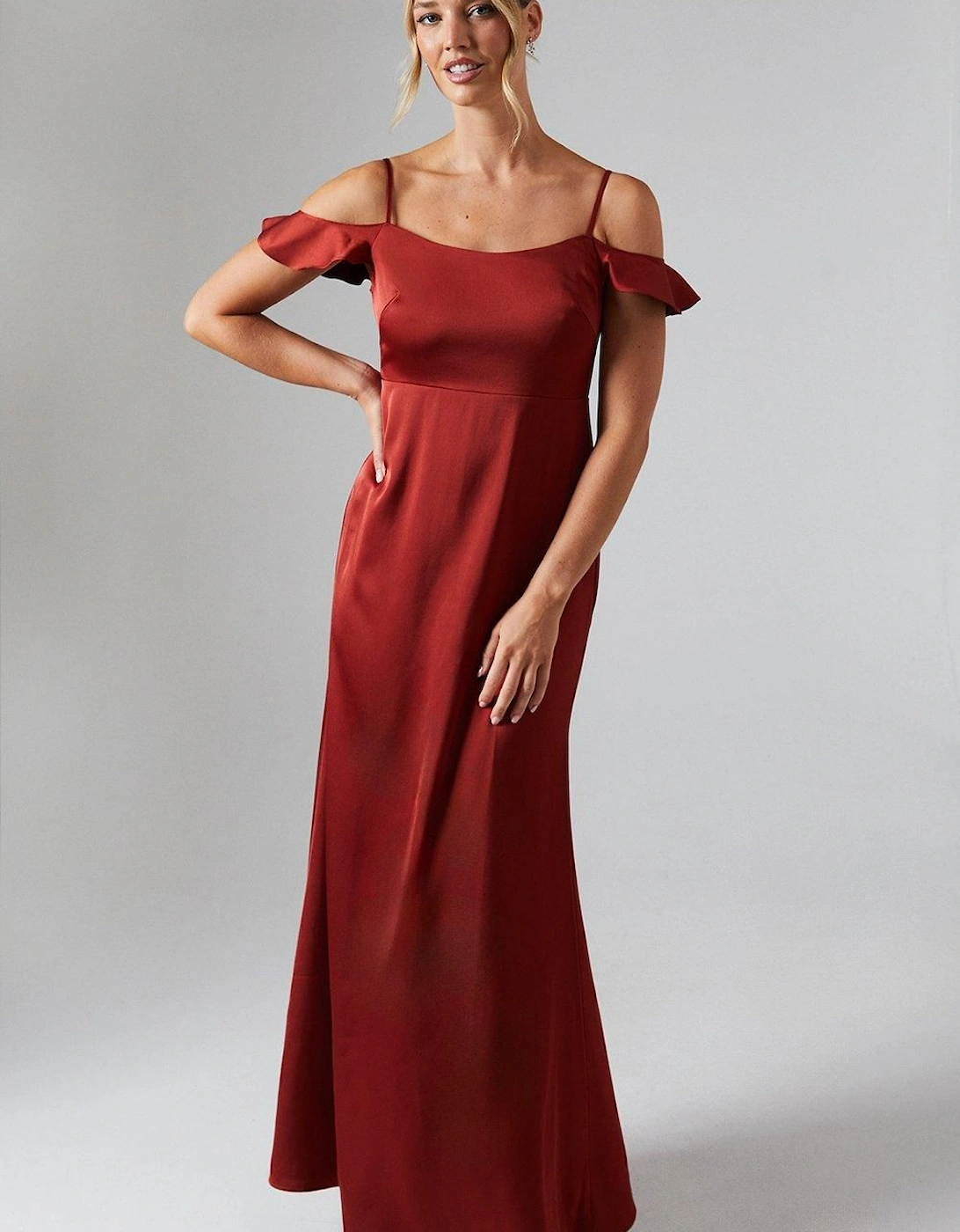 Cold Shoulder Satin Bridesmaid Midaxi Dress, 2 of 1