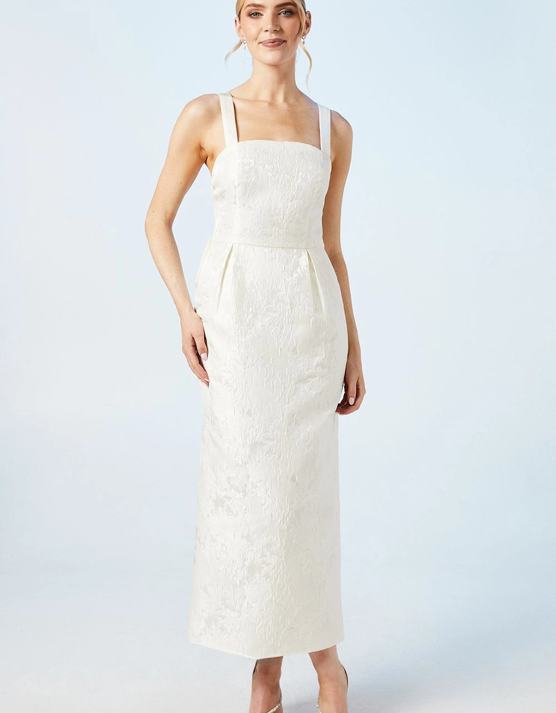 Cross Back Column Jacquard Wedding Dress With Bow Midi Detail, 2 of 1