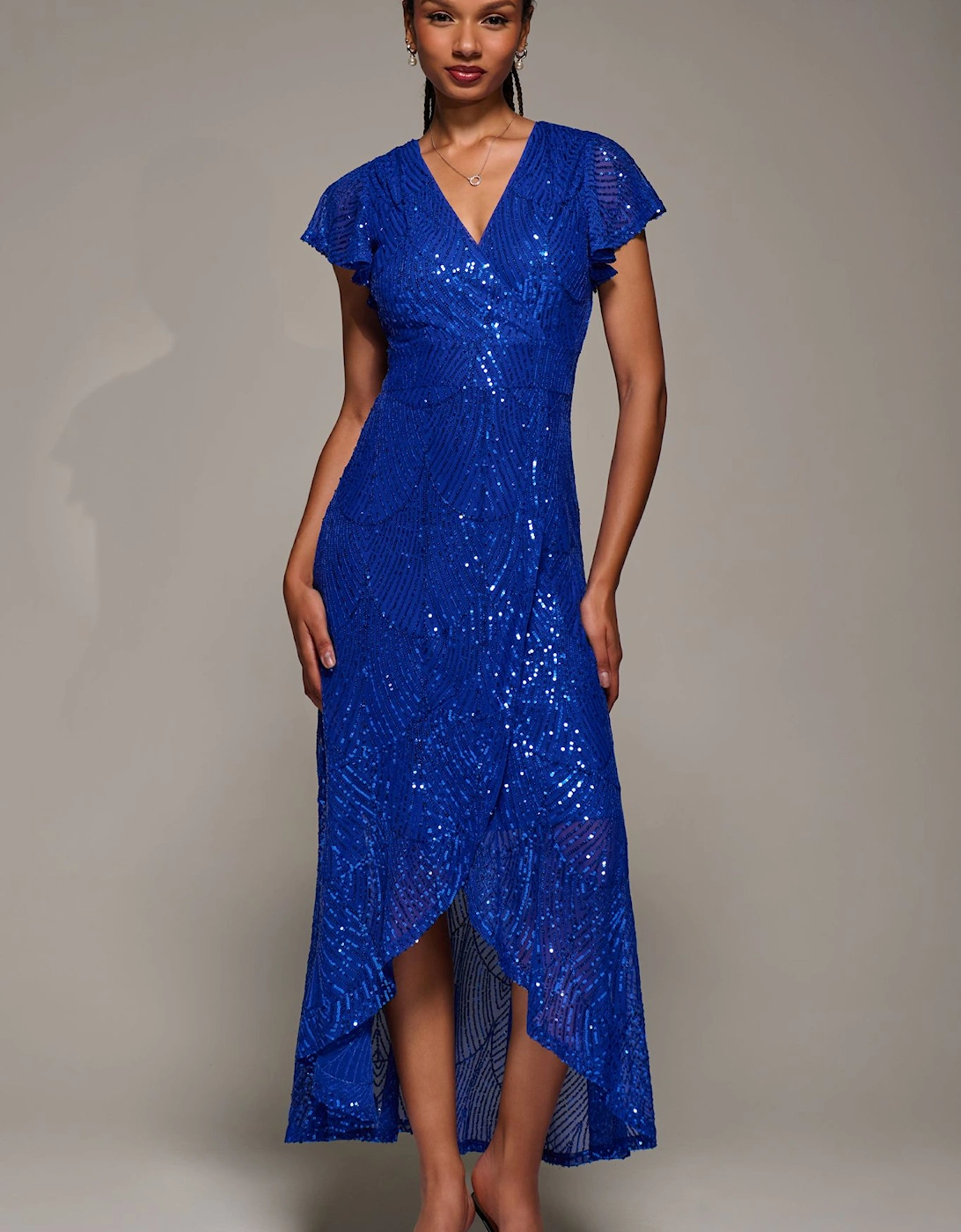 Frill Short Sleeve Sequin Maxi Dress, 2 of 1