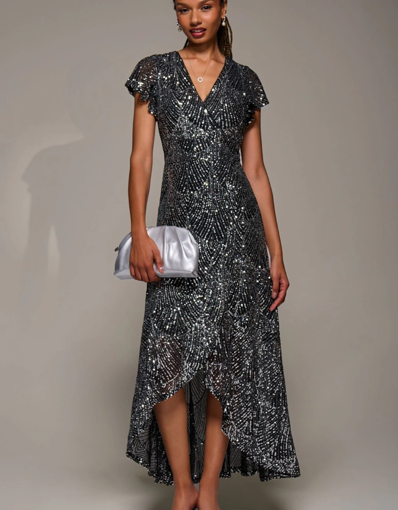 Frill Short Sleeve Sequin Maxi Dress