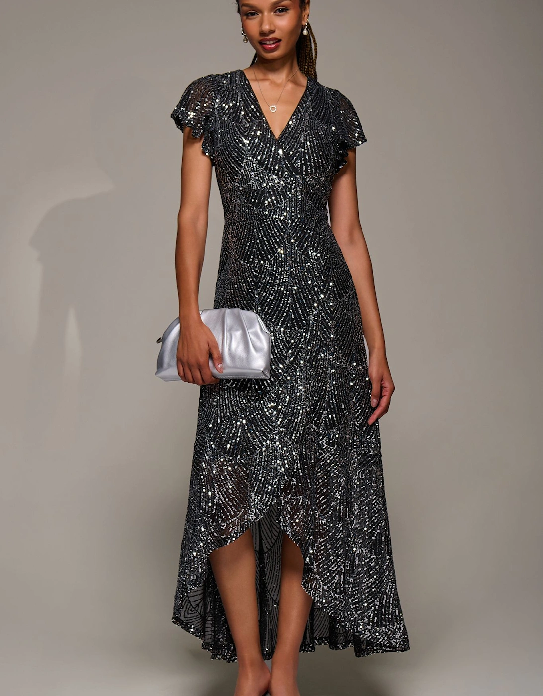 Frill Short Sleeve Sequin Maxi Dress, 2 of 1