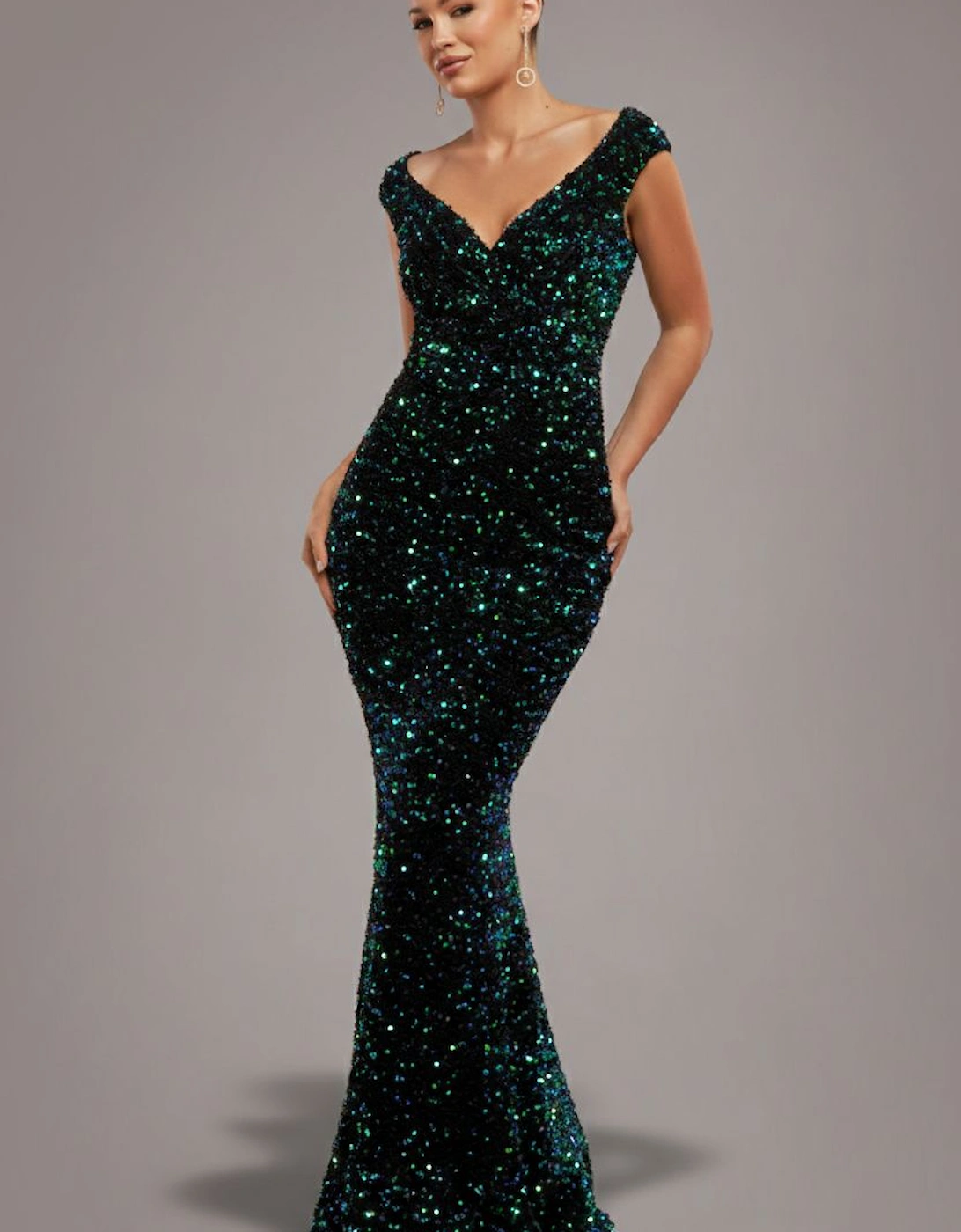 Multi Sequin & Velvet Bardot Maxi, 2 of 1
