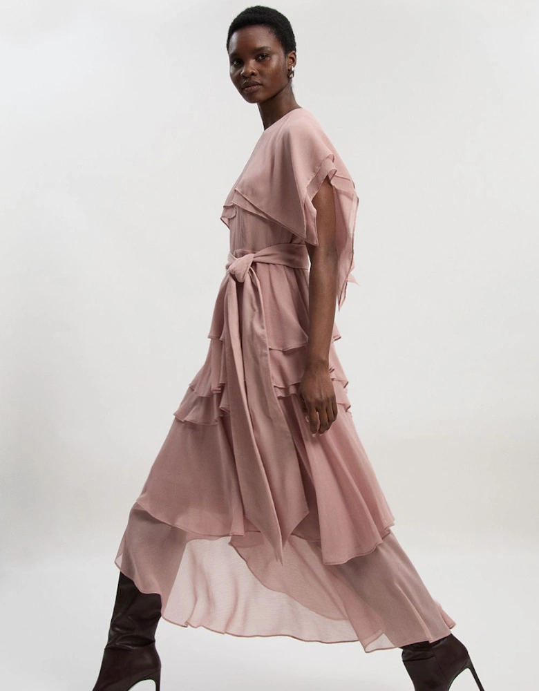 Ruffle detail chiffon woven maxi dress