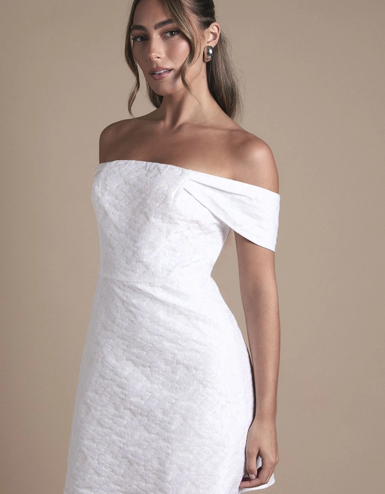 Off The Shoulder Jacquard Wedding Mini Dress