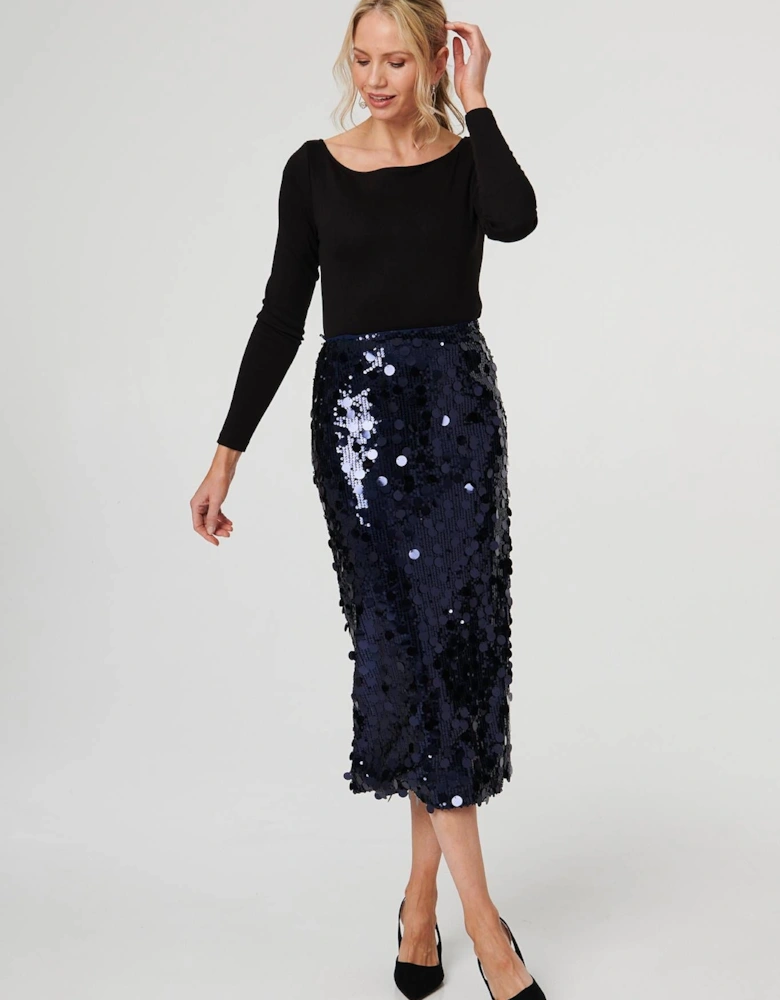 Sequin Embellished Straight Midi Skirt
