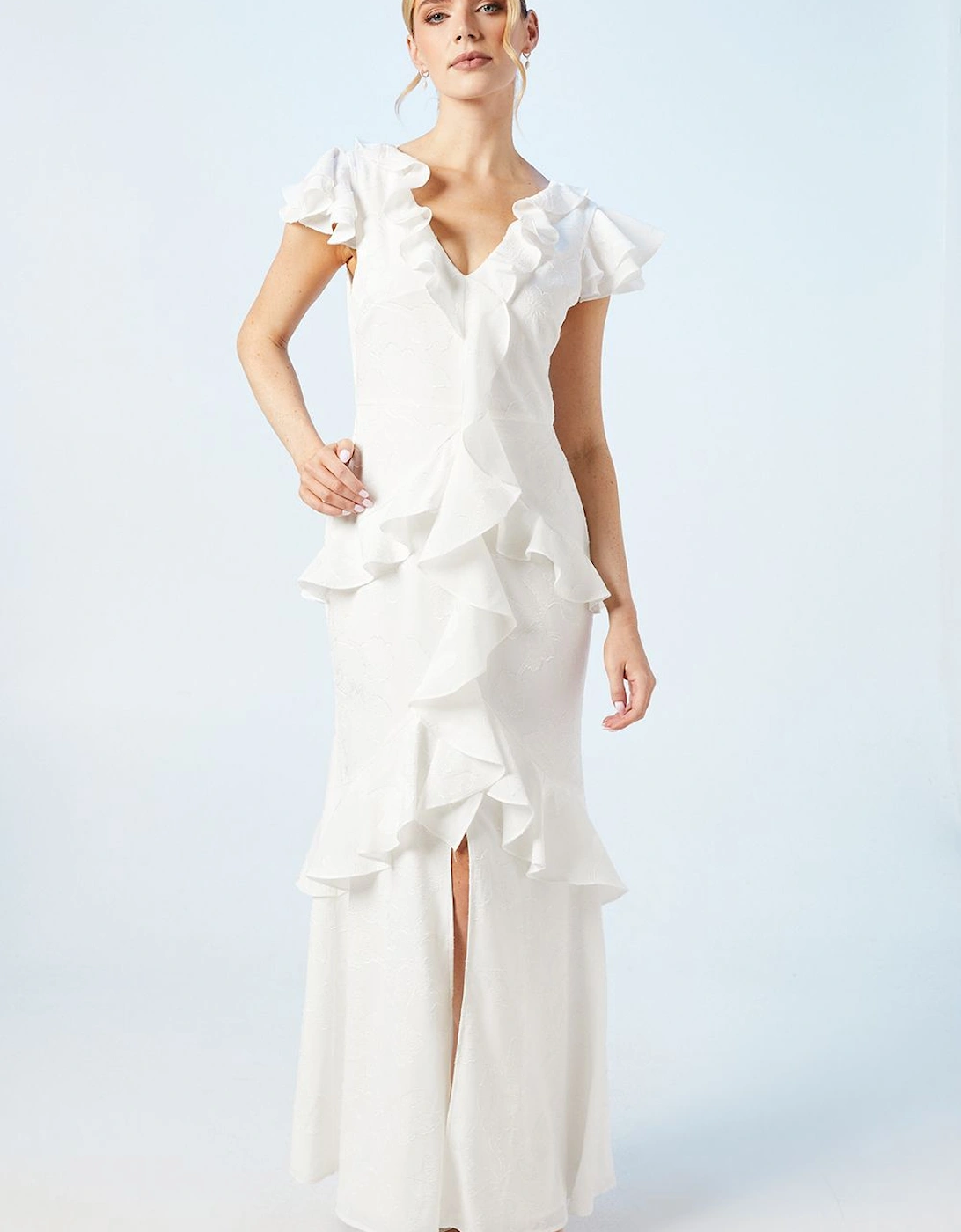 V Neck Ruffle Floral Chiffon Wedding Dress, 2 of 1