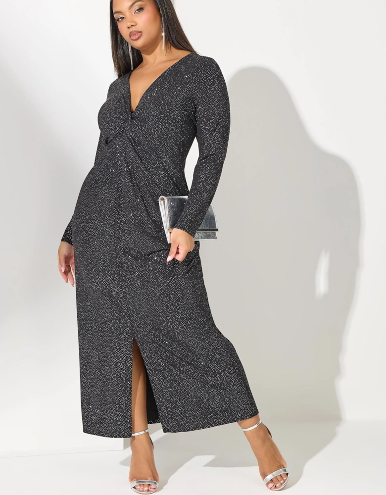 Glitter Knot Front Maxi Dress