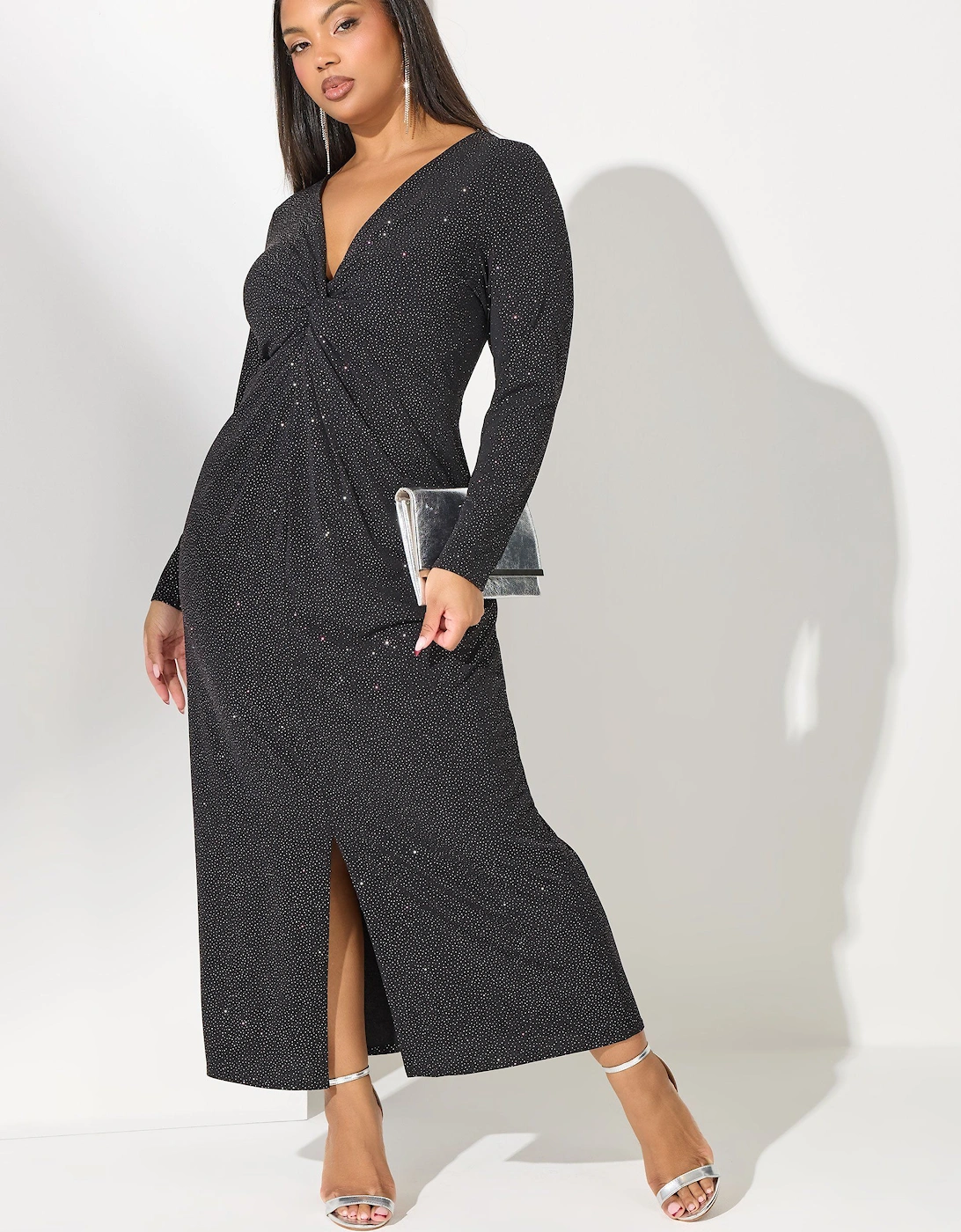 Glitter Knot Front Maxi Dress, 2 of 1